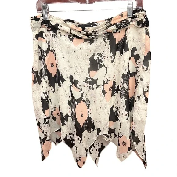 Women's Y2K Vintage-Inspired Silk Skirt""Kenzie 100% Silk Floral Cream Black - Picture 3 of 7